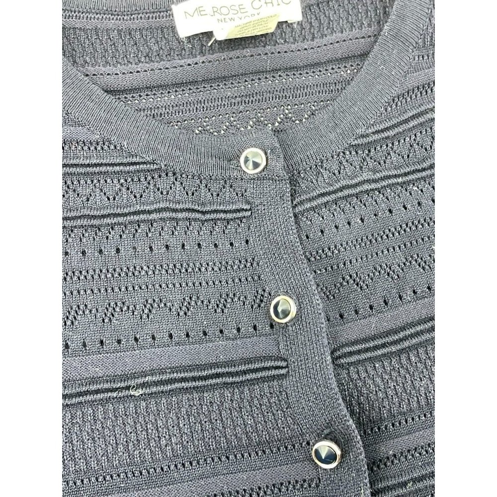 Melrose Chic Women's Black Crochet Knit Long Sleeve Cardigan Sweater Size Small - Picture 8 of 11
